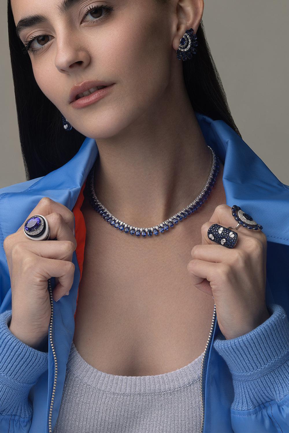 Blue Sapphire Diamond Necklace - Image 3