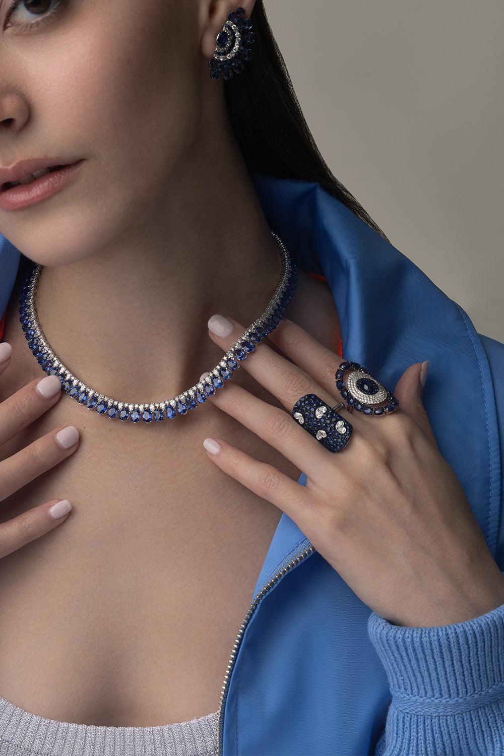 Blue Sapphire Diamond Necklace - Image 4
