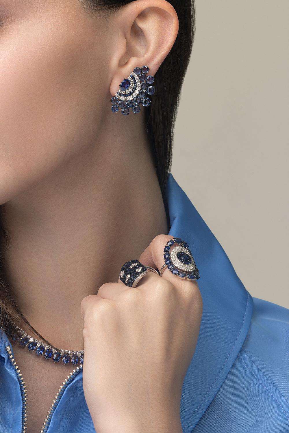 Blue Sapphire Fan Earrings - Image 4