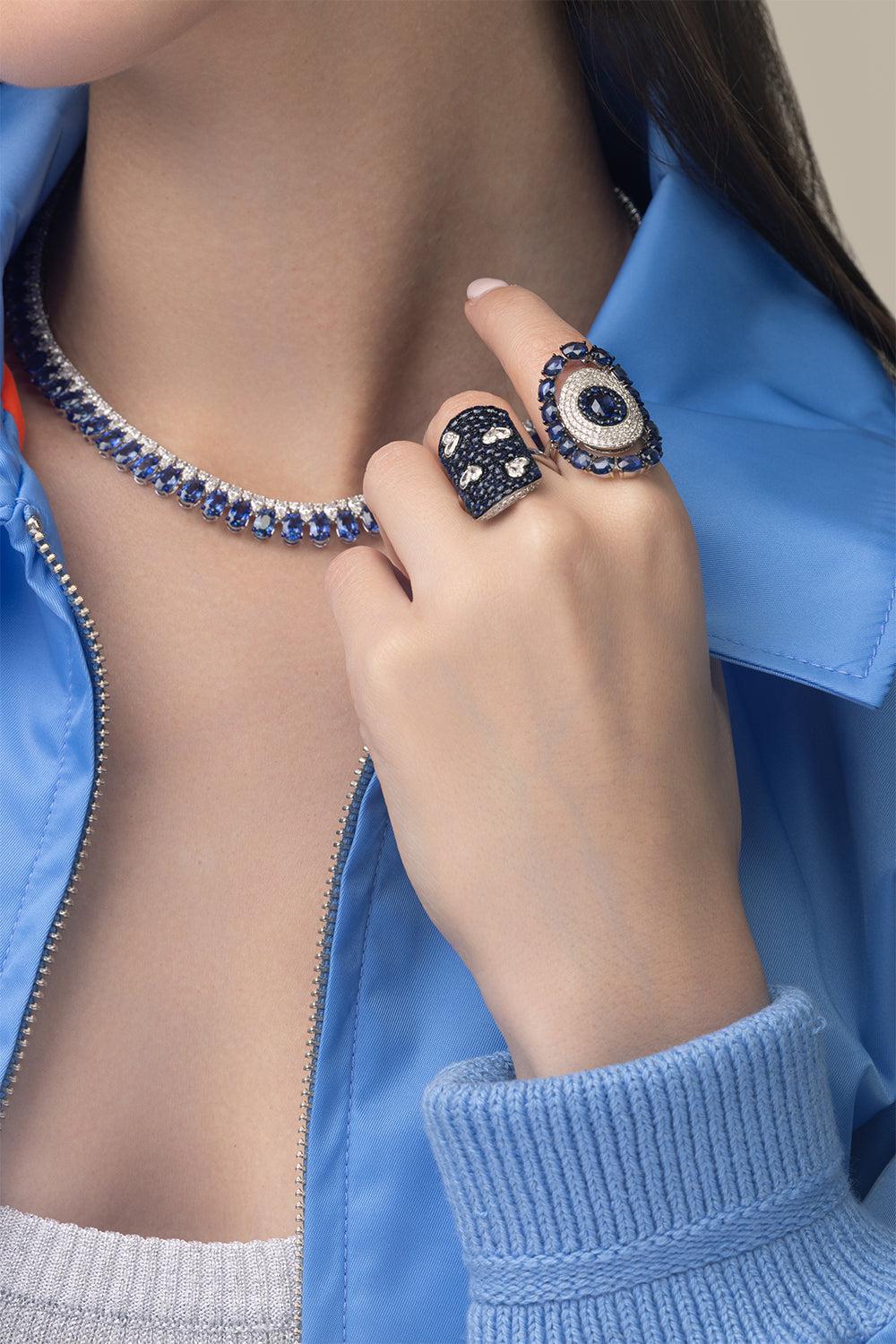 Blue Sapphire Heart Table Ring - Image 4