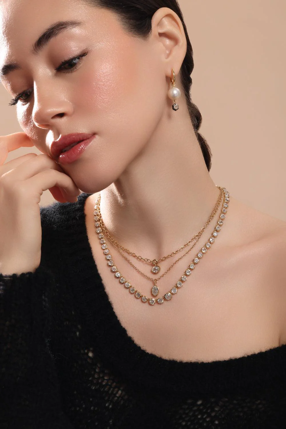 Diamond Pearl Drop Earrings - Image 3