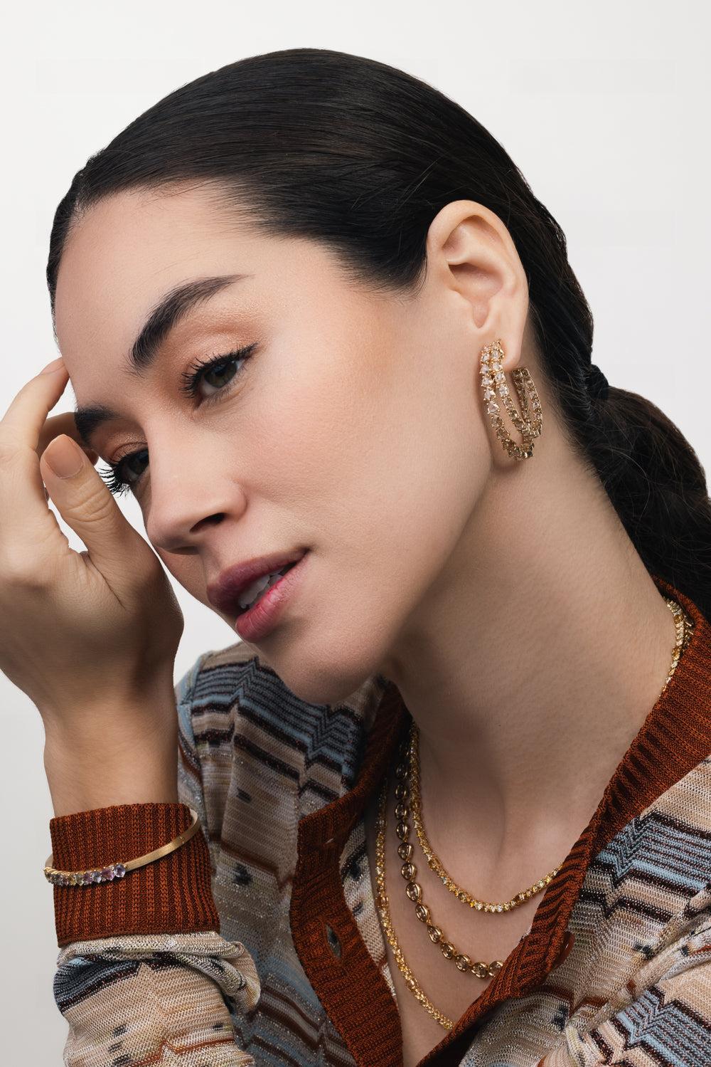 Double Diamond Hoop Earrings - Image 2