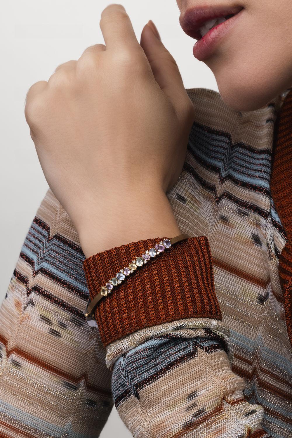 Multi Sapphire Diamond Bangle Bracelet - Image 2