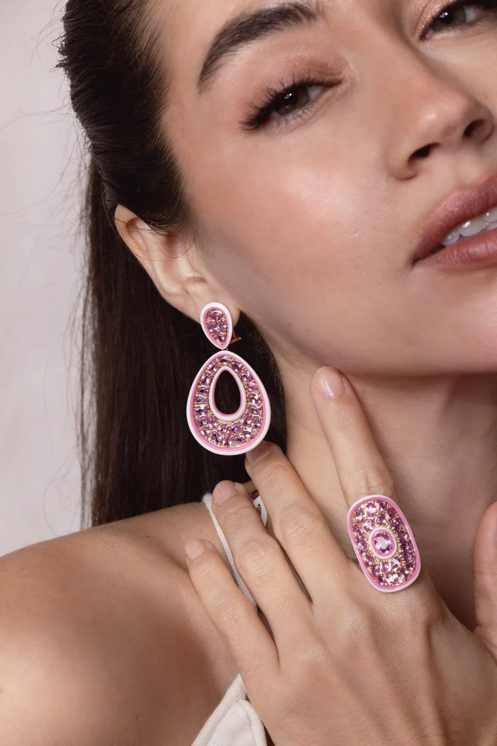 Pink Sapphire Ceramic Earrings - Image 2