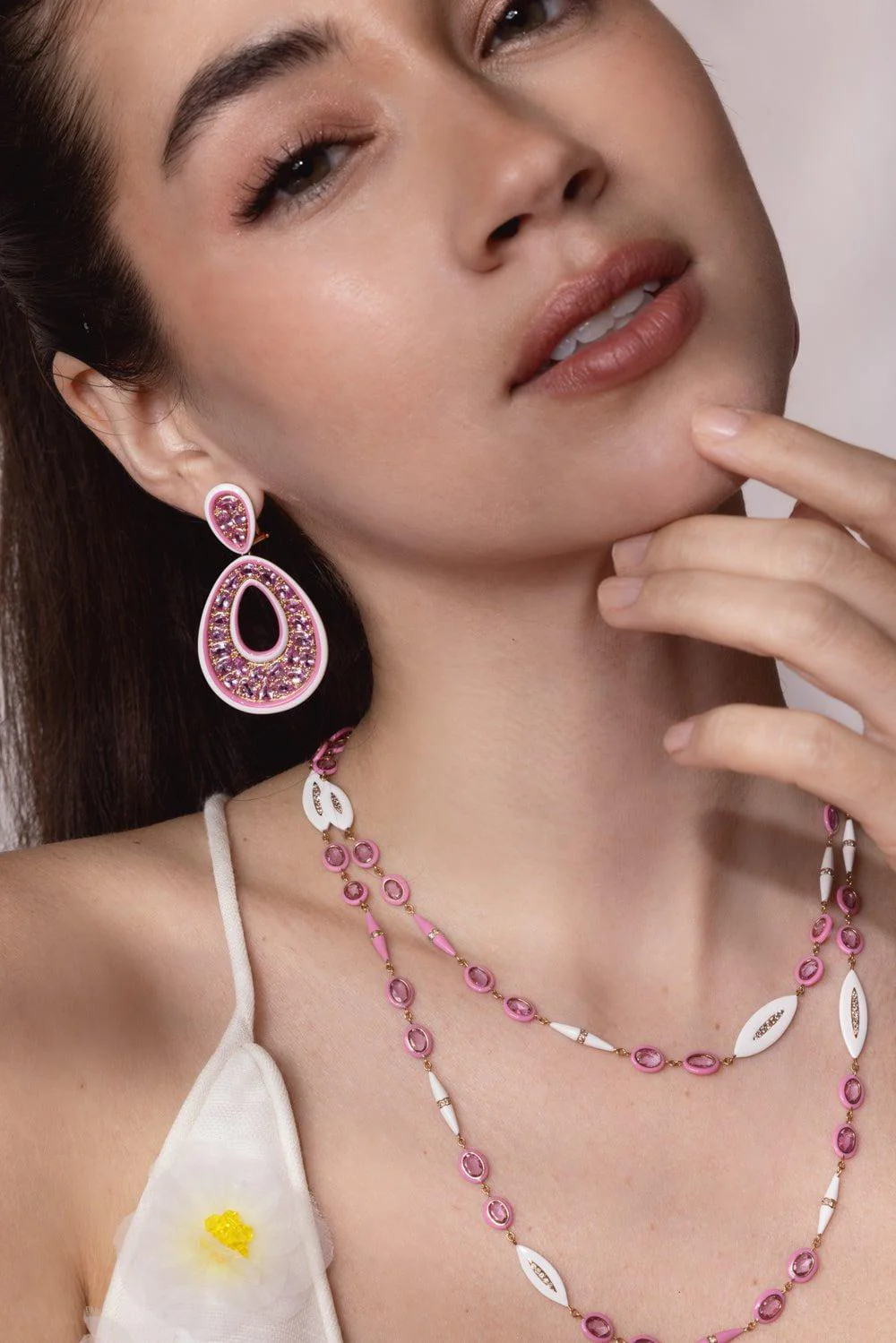 Pink Sapphire Ceramic Earrings - Image 3