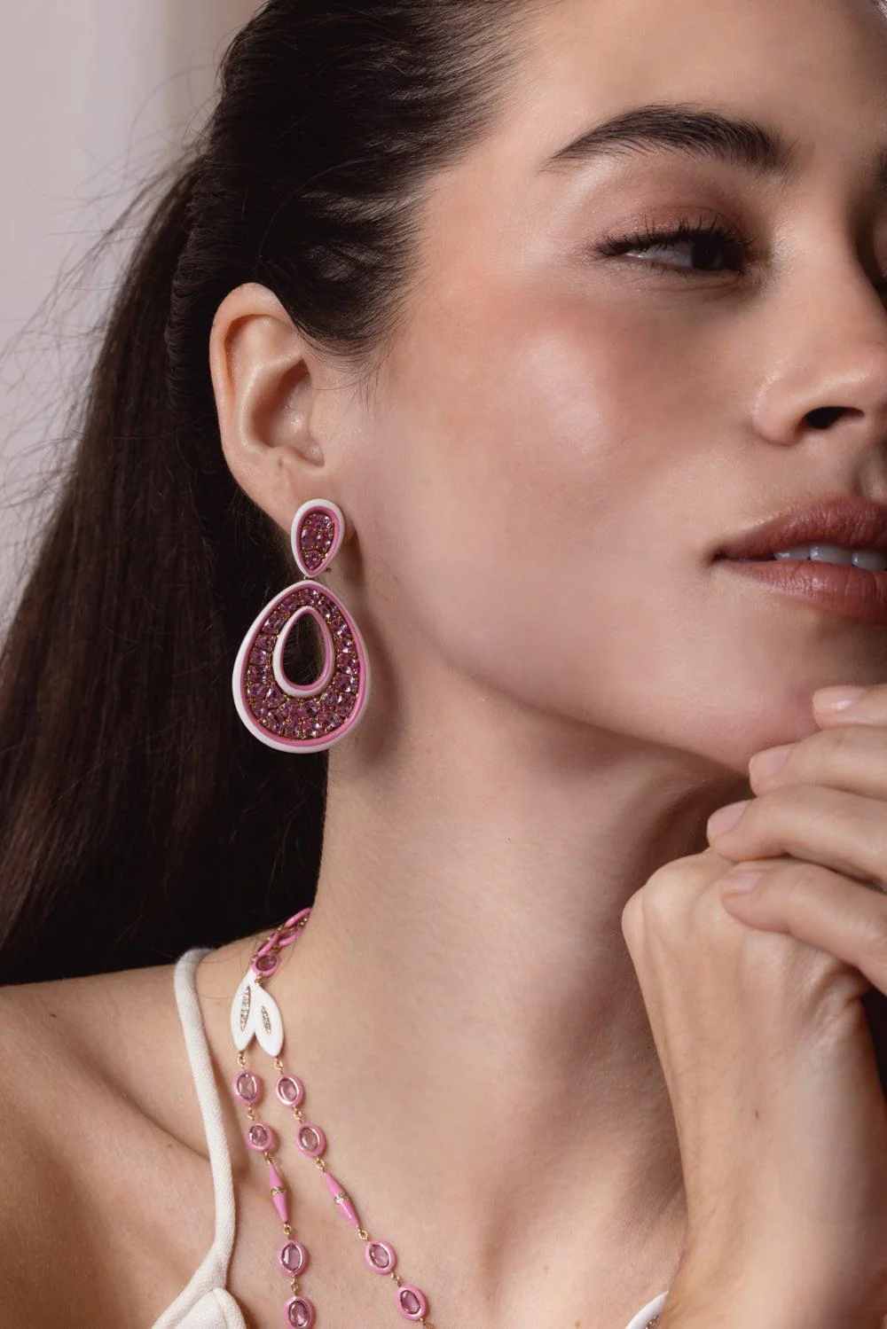 Pink Sapphire Ceramic Earrings - Image 4