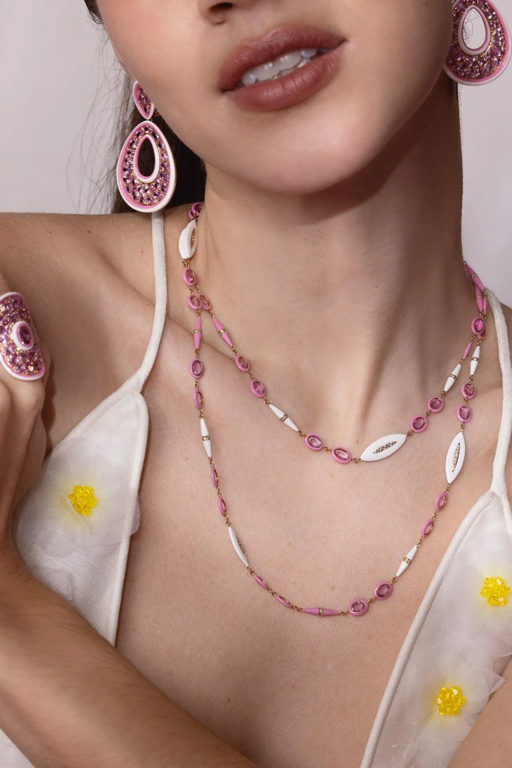 Pink Sapphire Ceramic Necklace - Image 4