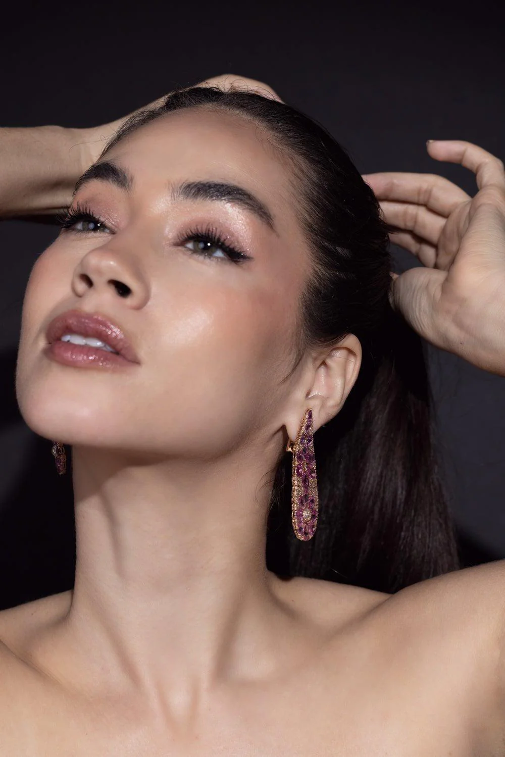 Pink Sapphire Flower Earrings - Image 2