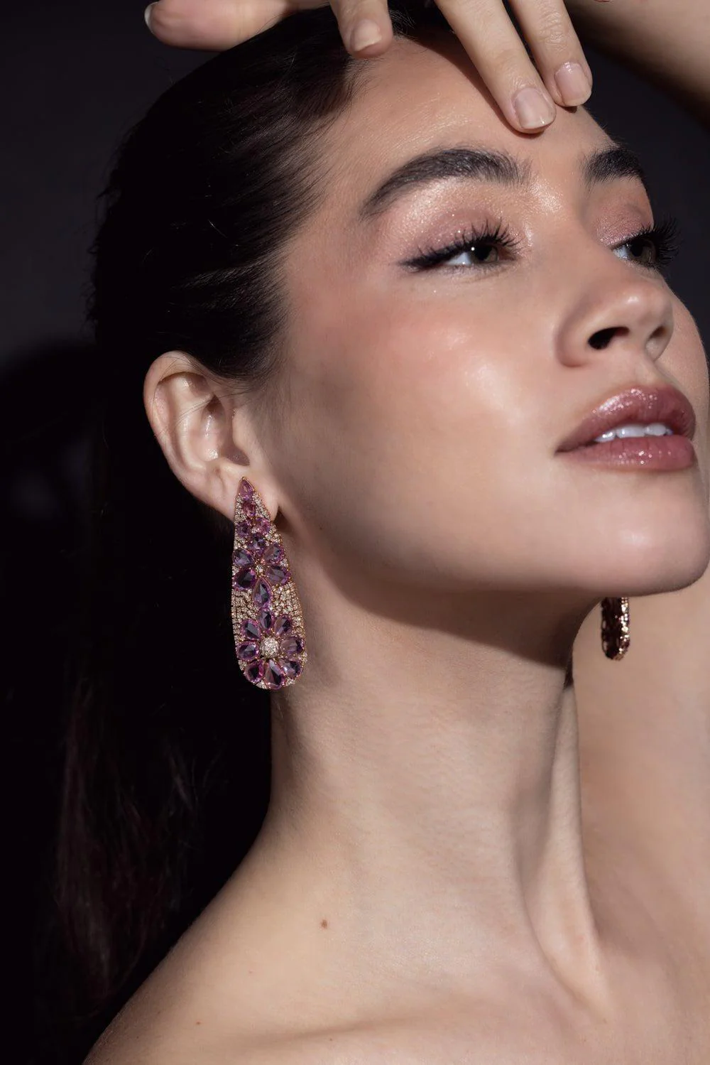 Pink Sapphire Flower Earrings - Image 3