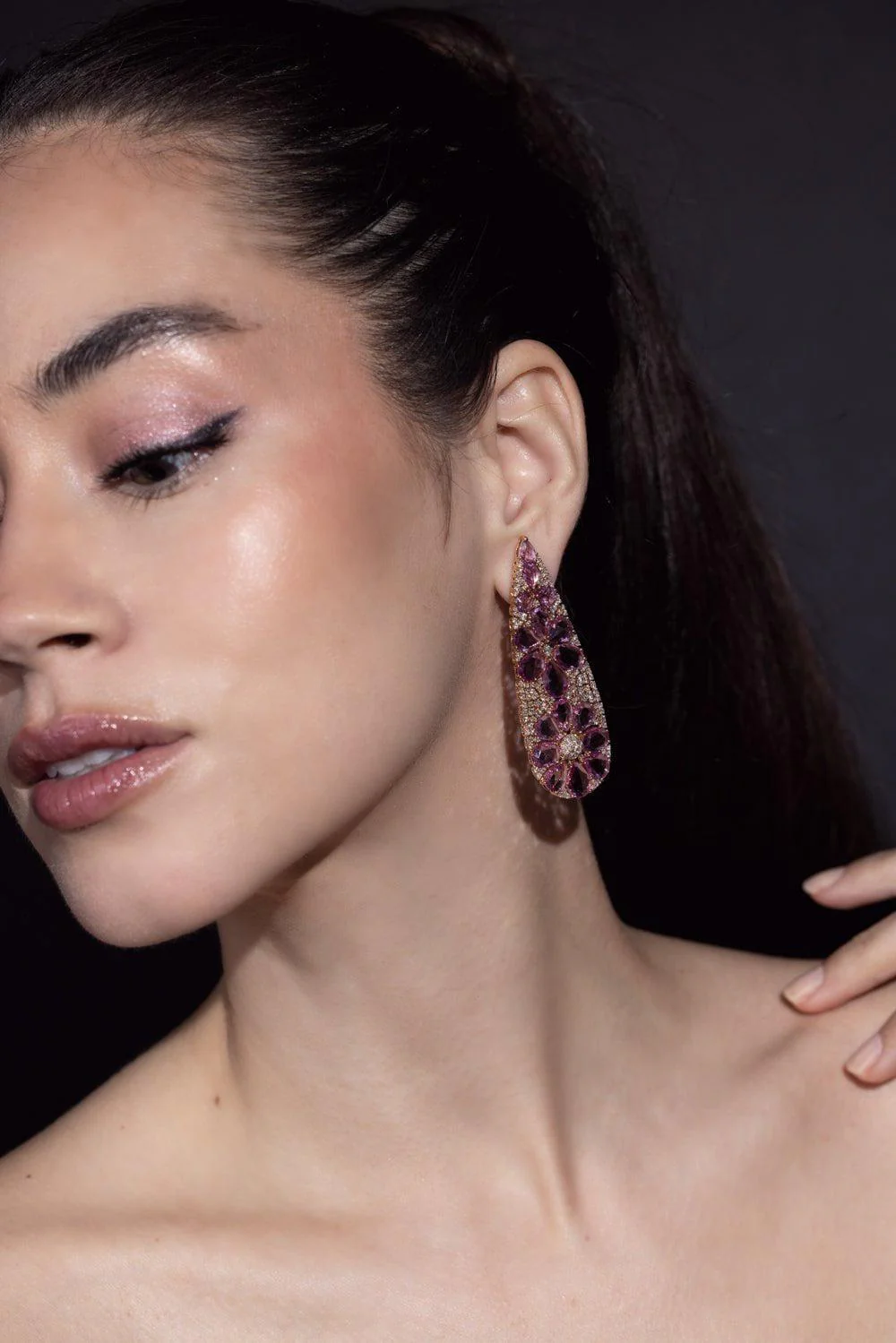 Pink Sapphire Flower Earrings - Image 5