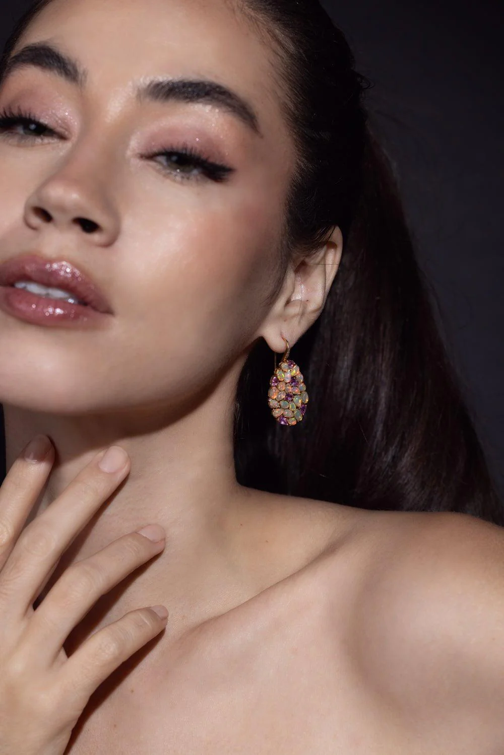 Pink Sapphire White Opal Earrings - Image 2