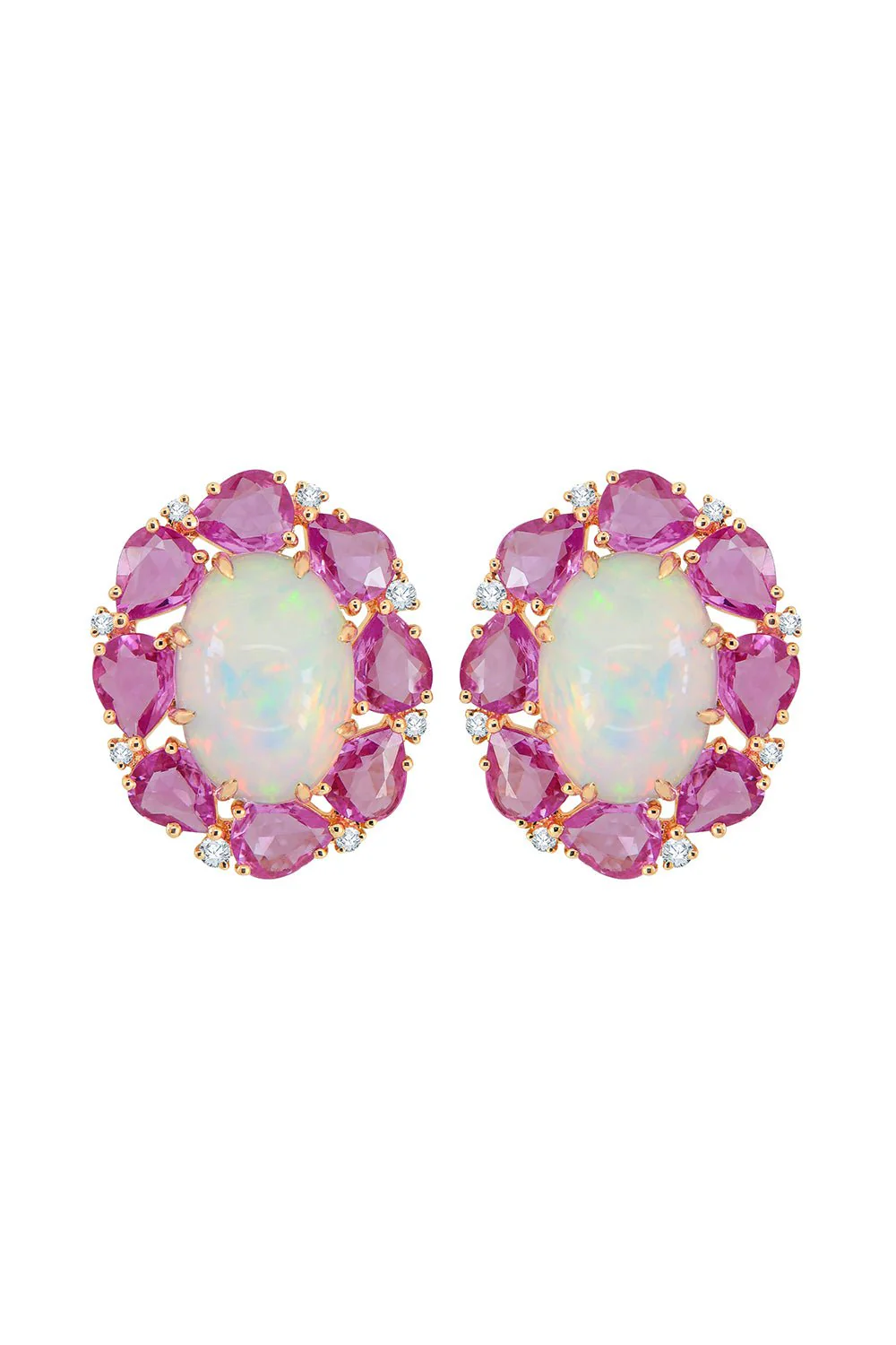 Pink Sapphire White Opal Earrings