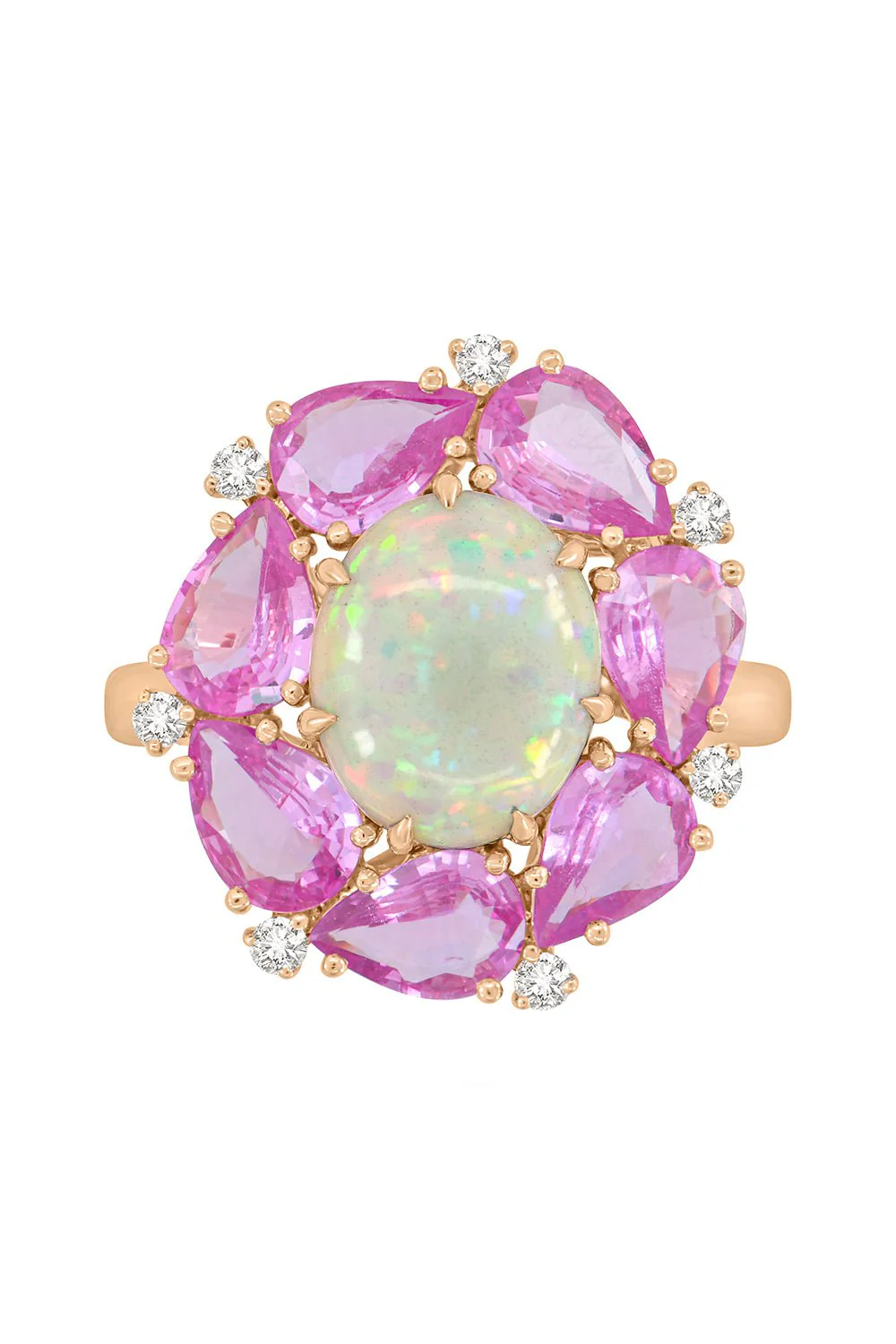 Pink Sapphire White Opal Ring