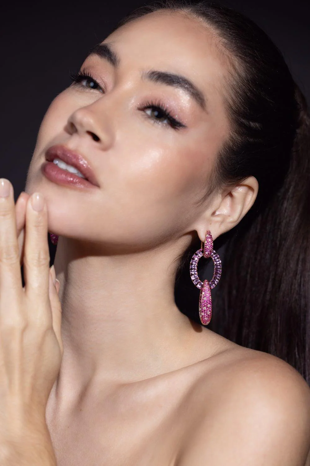 Pink Sapphire Diamond Earrings - Image 2