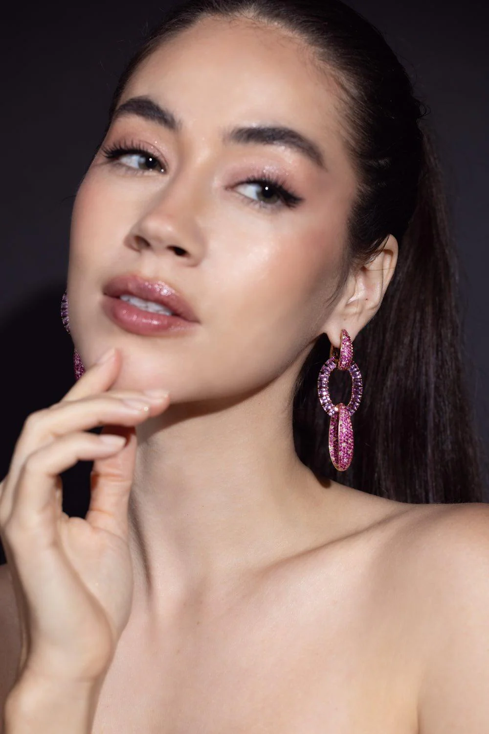 Pink Sapphire Diamond Earrings - Image 3