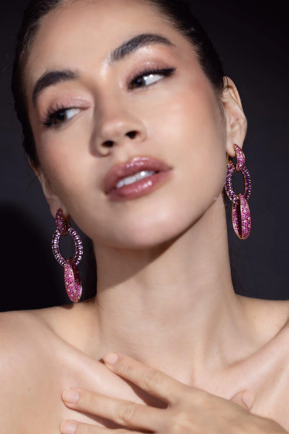 Pink Sapphire Diamond Earrings - Image 4