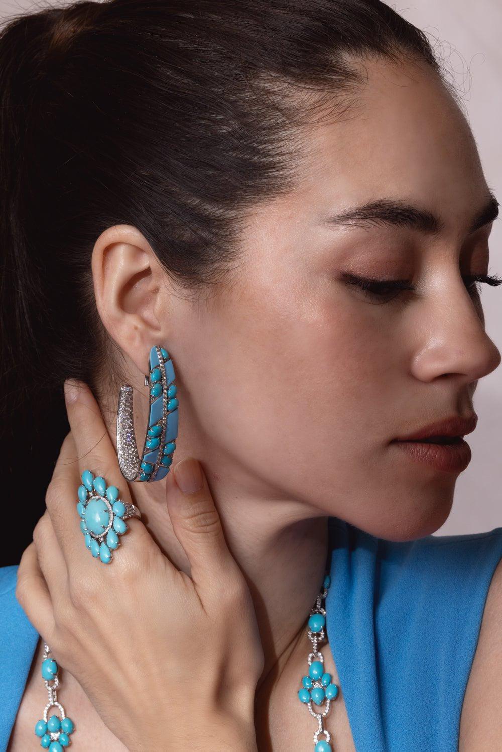 Turquoise Diamond Ceramic Earrings - Image 3