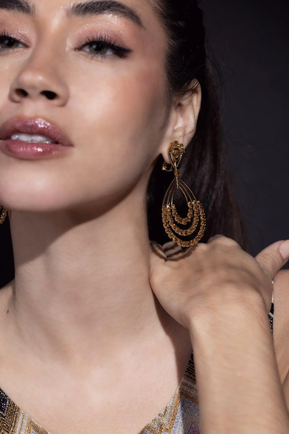 Yellow Diamond Drop Hoop Earrings - Image 2