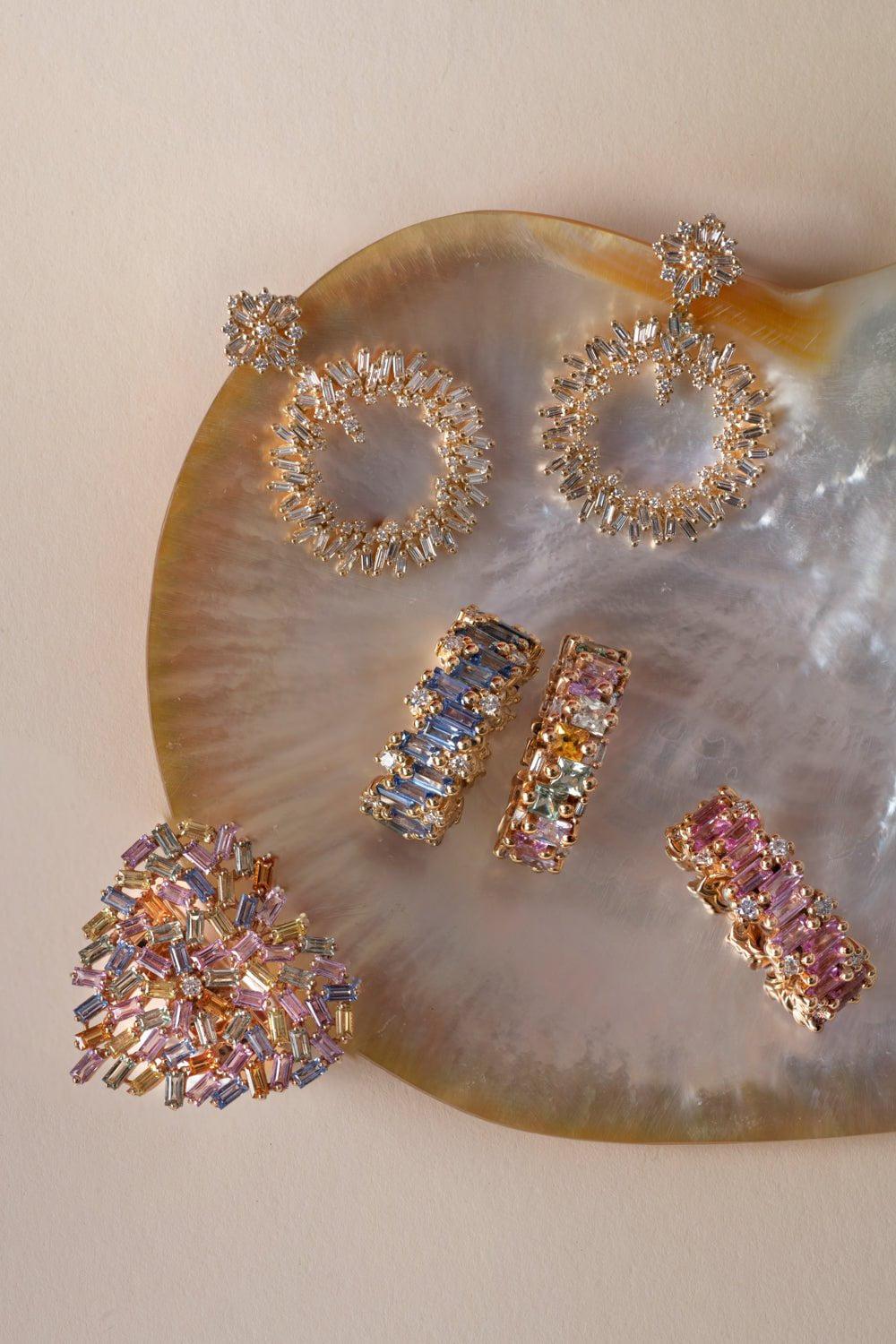 Baguette Diamond Round Drop Earrings - Image 3