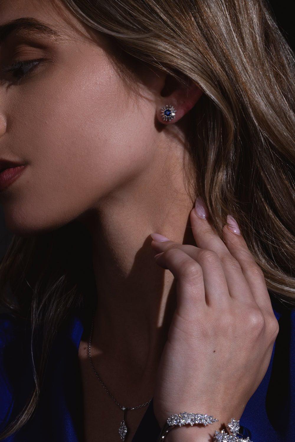 Blue Sapphire Baguette Stud Earrings - Image 3