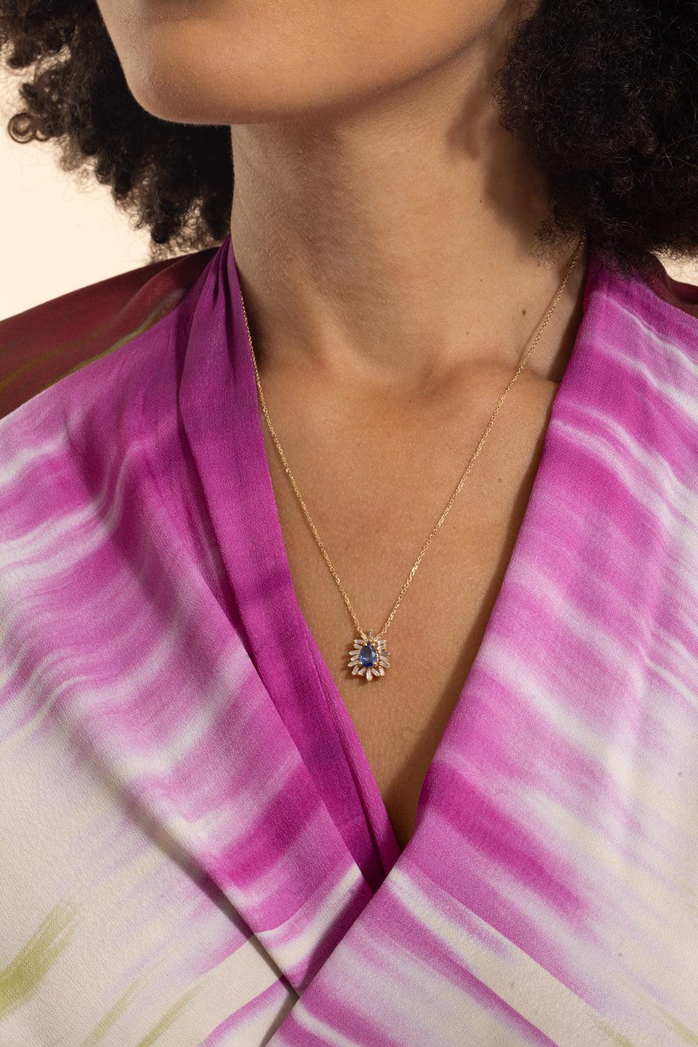 Blue Sapphire Diamond Pendant Necklace - Image 2