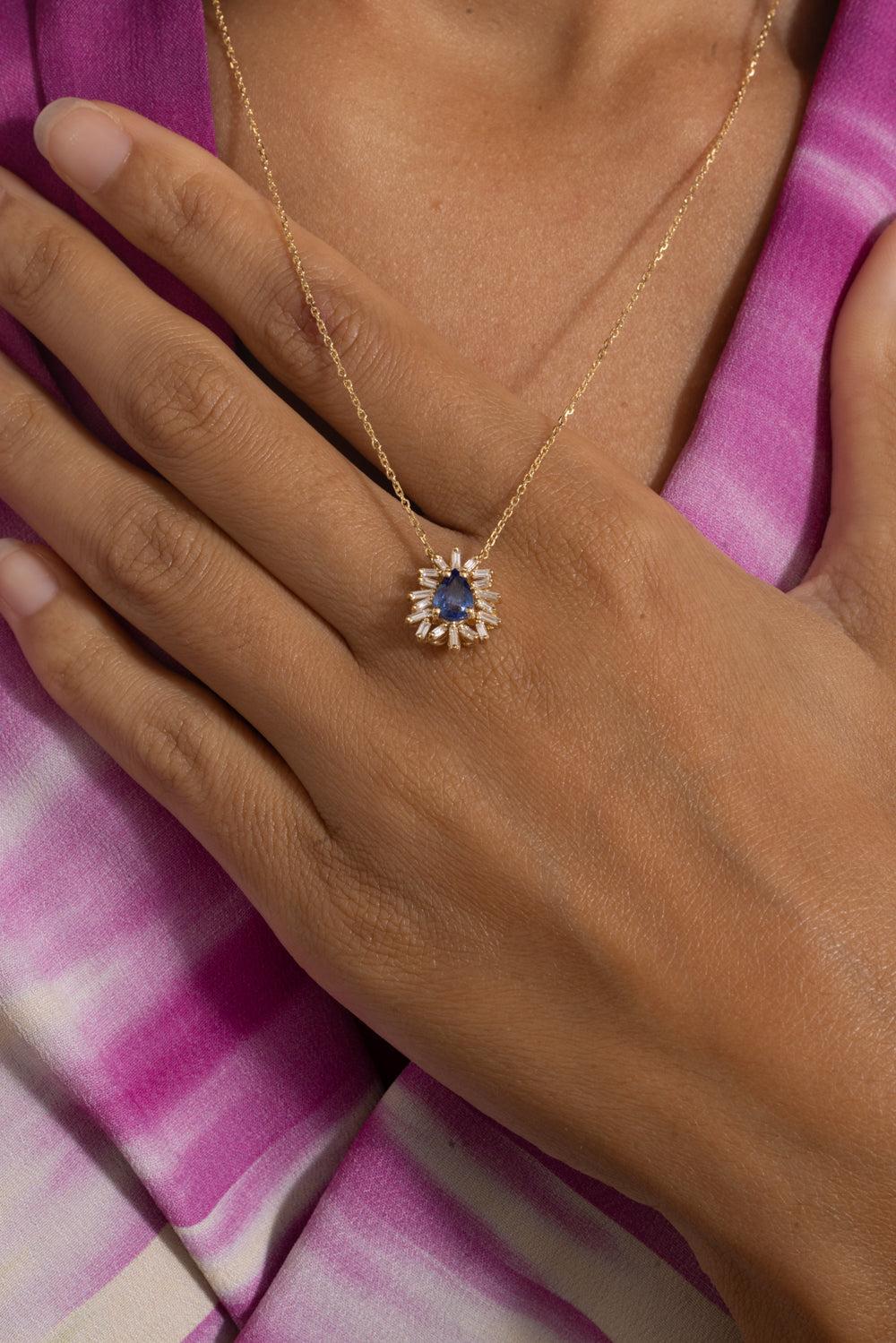Blue Sapphire Diamond Pendant Necklace - Image 3