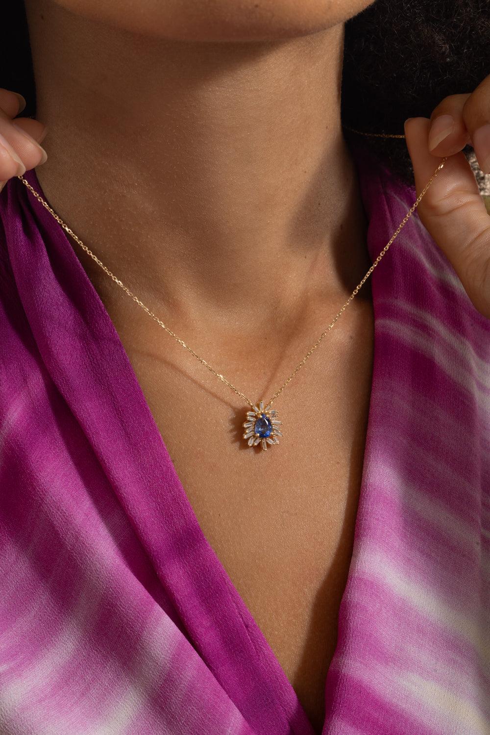 Blue Sapphire Diamond Pendant Necklace - Image 4