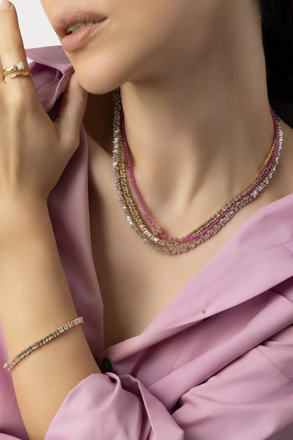Classic Diamond Baguette Tennis Necklace - Image 3