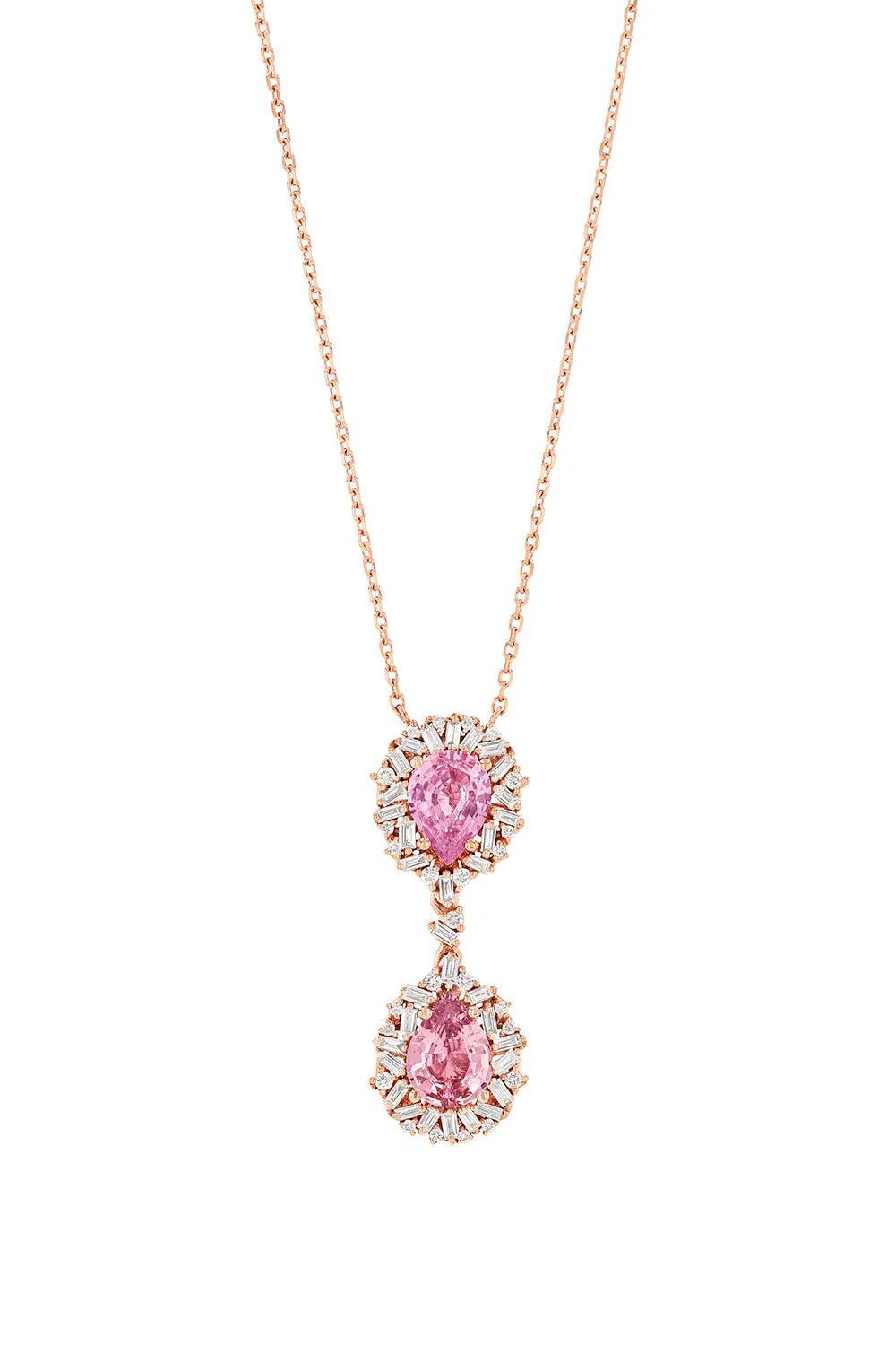 Dark Pink Sapphire Double Drop Necklace