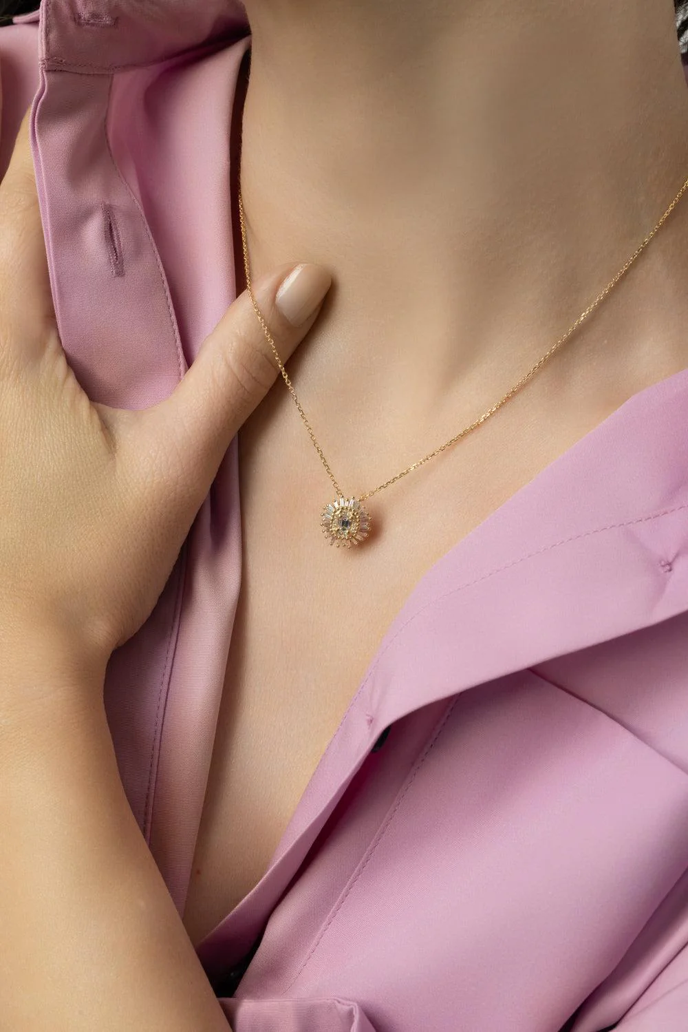 Diamond Flower Pendant Necklace - Image 2
