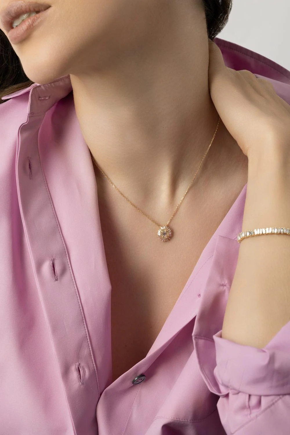Diamond Flower Pendant Necklace - Image 4