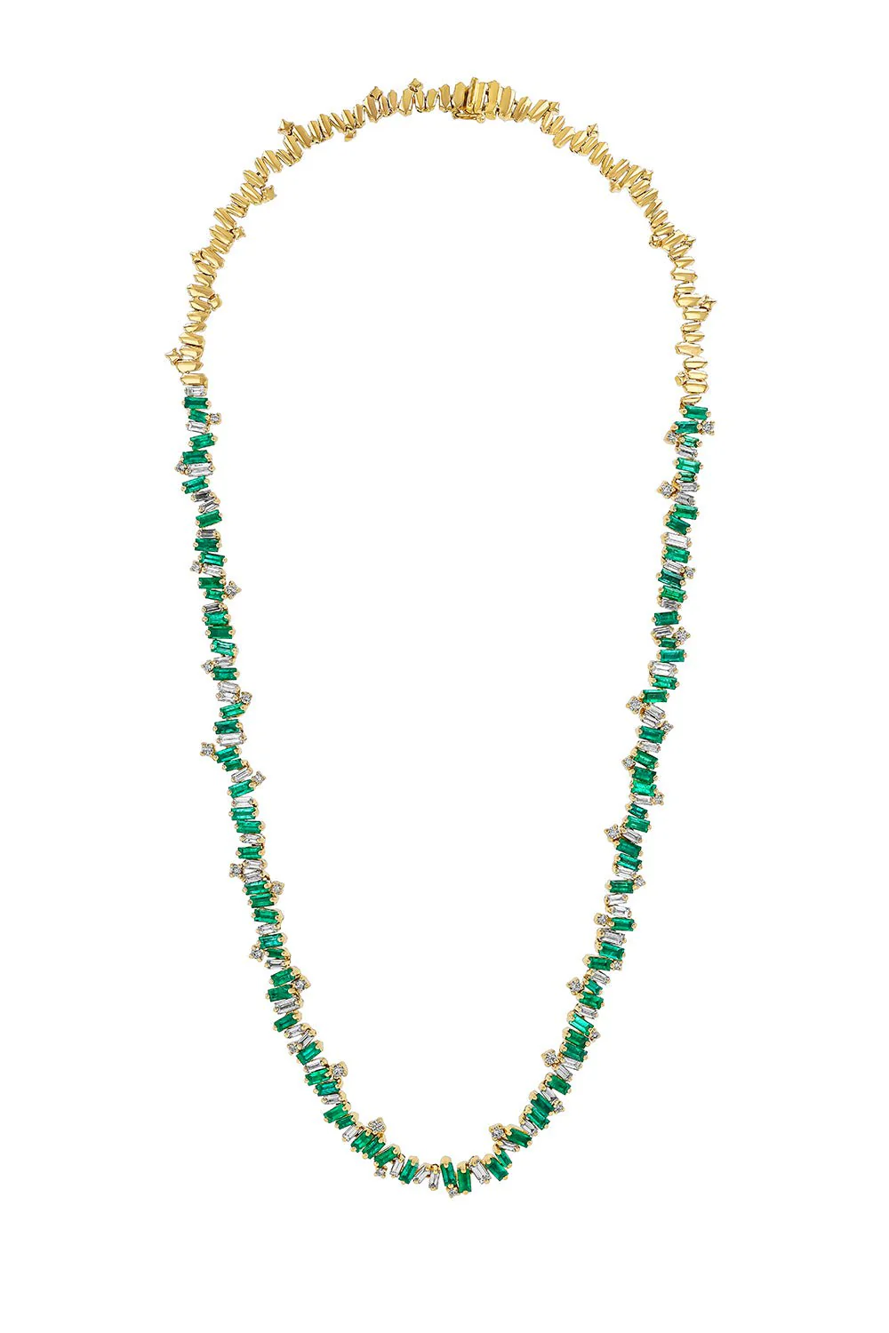 Emerald Diamond Baguette Tennis Necklace