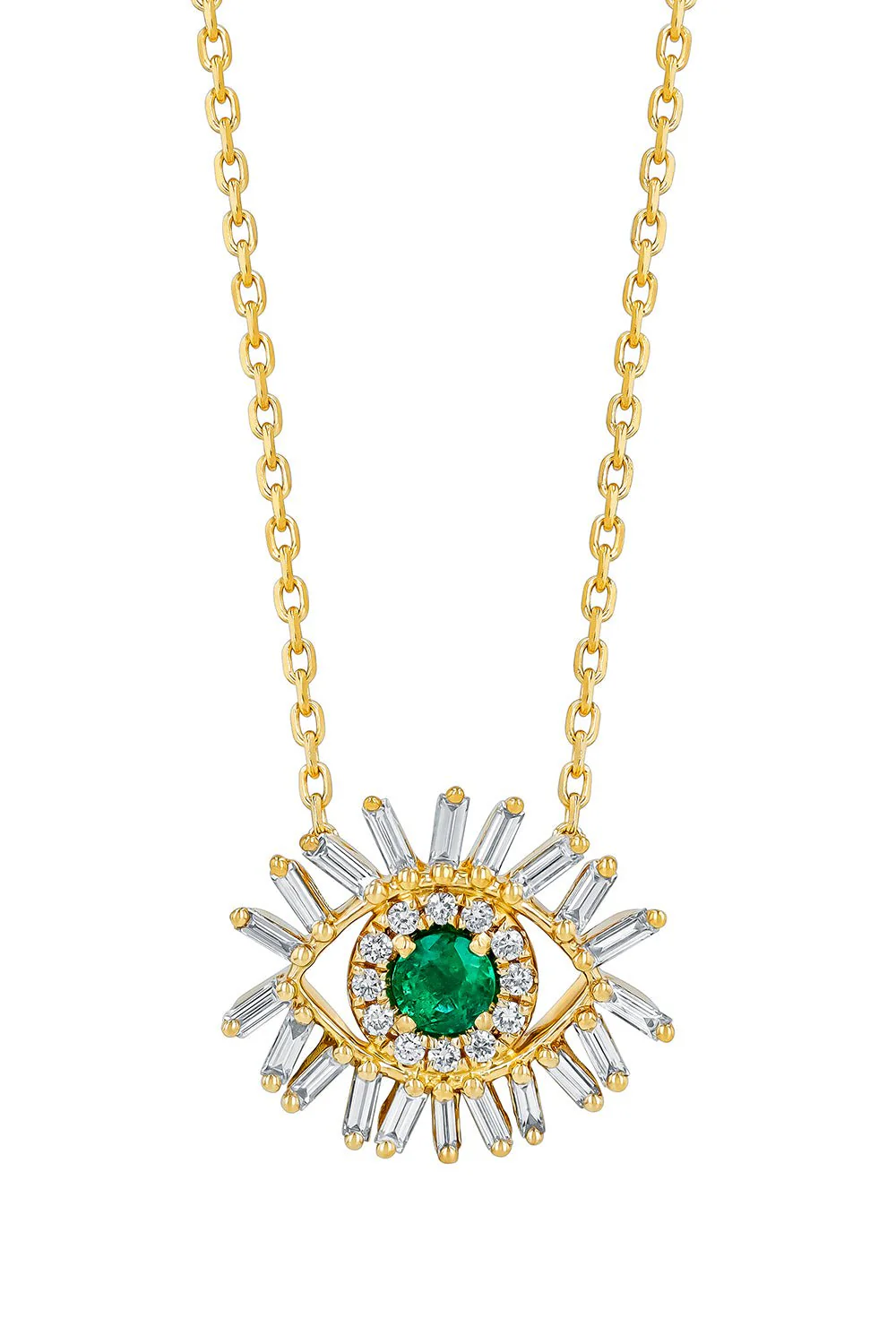 Evil Eye Mini Emerald Pendant Necklace