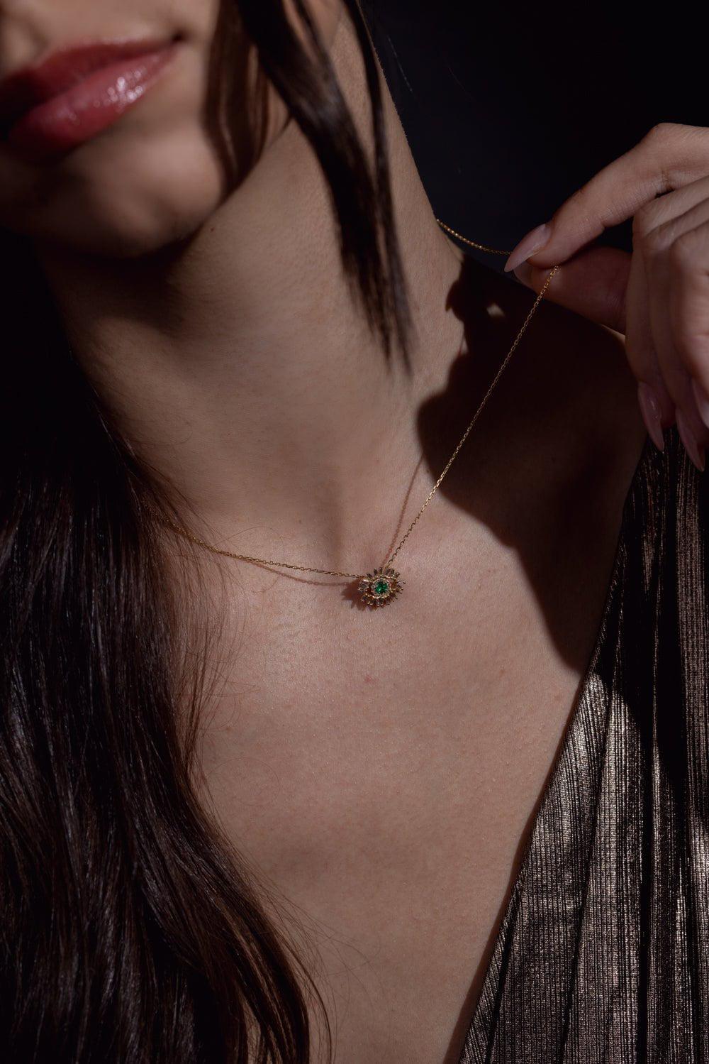 Evil Eye Mini Emerald Pendant Necklace - Image 2