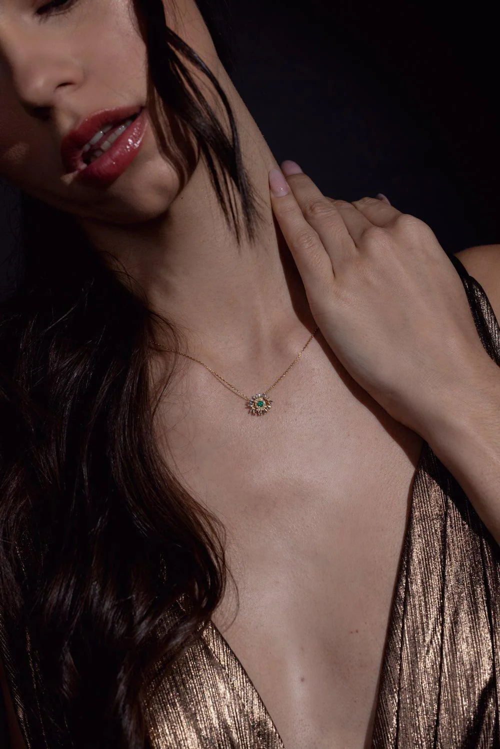 Evil Eye Mini Emerald Pendant Necklace - Image 3
