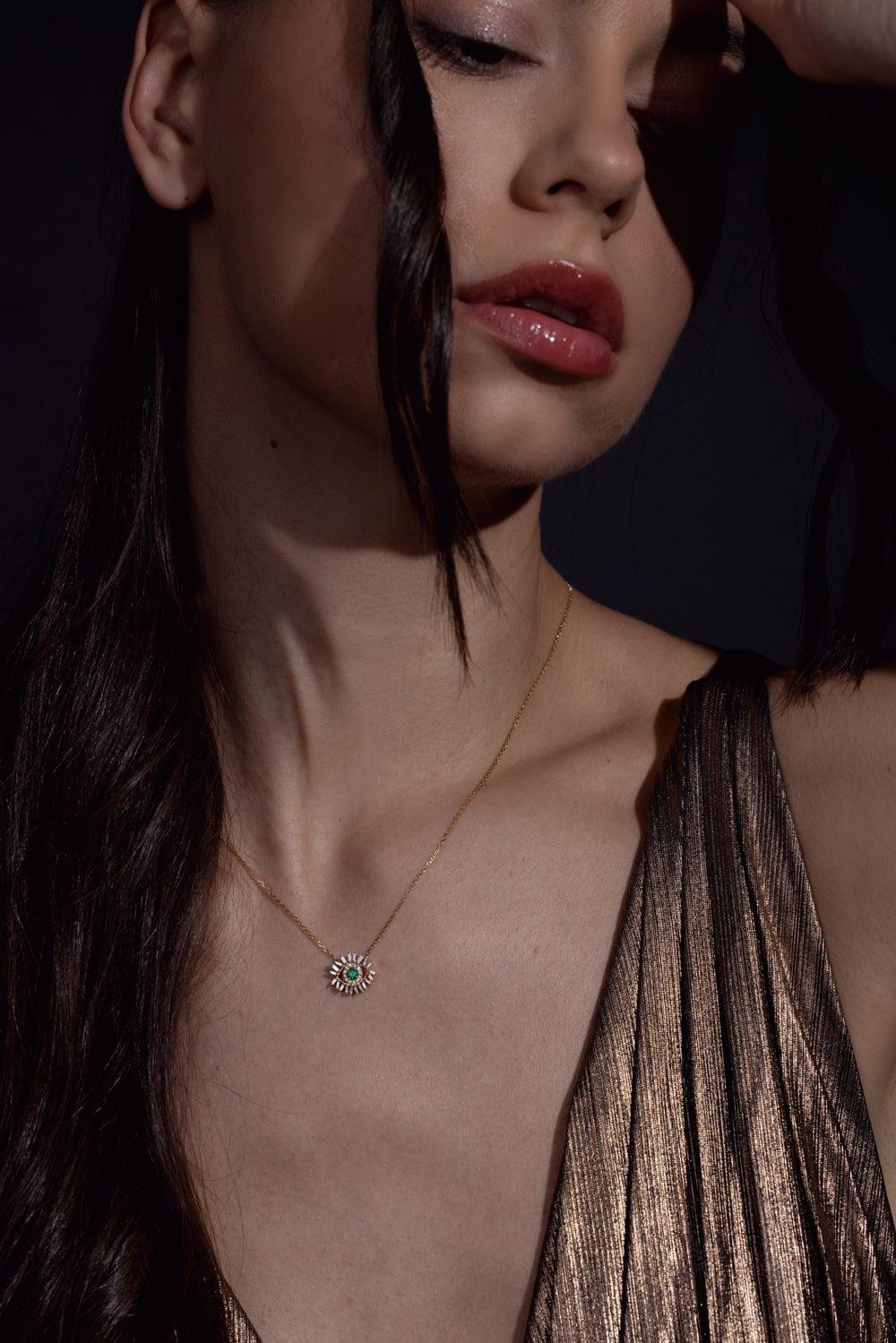 Evil Eye Mini Emerald Pendant Necklace - Image 5