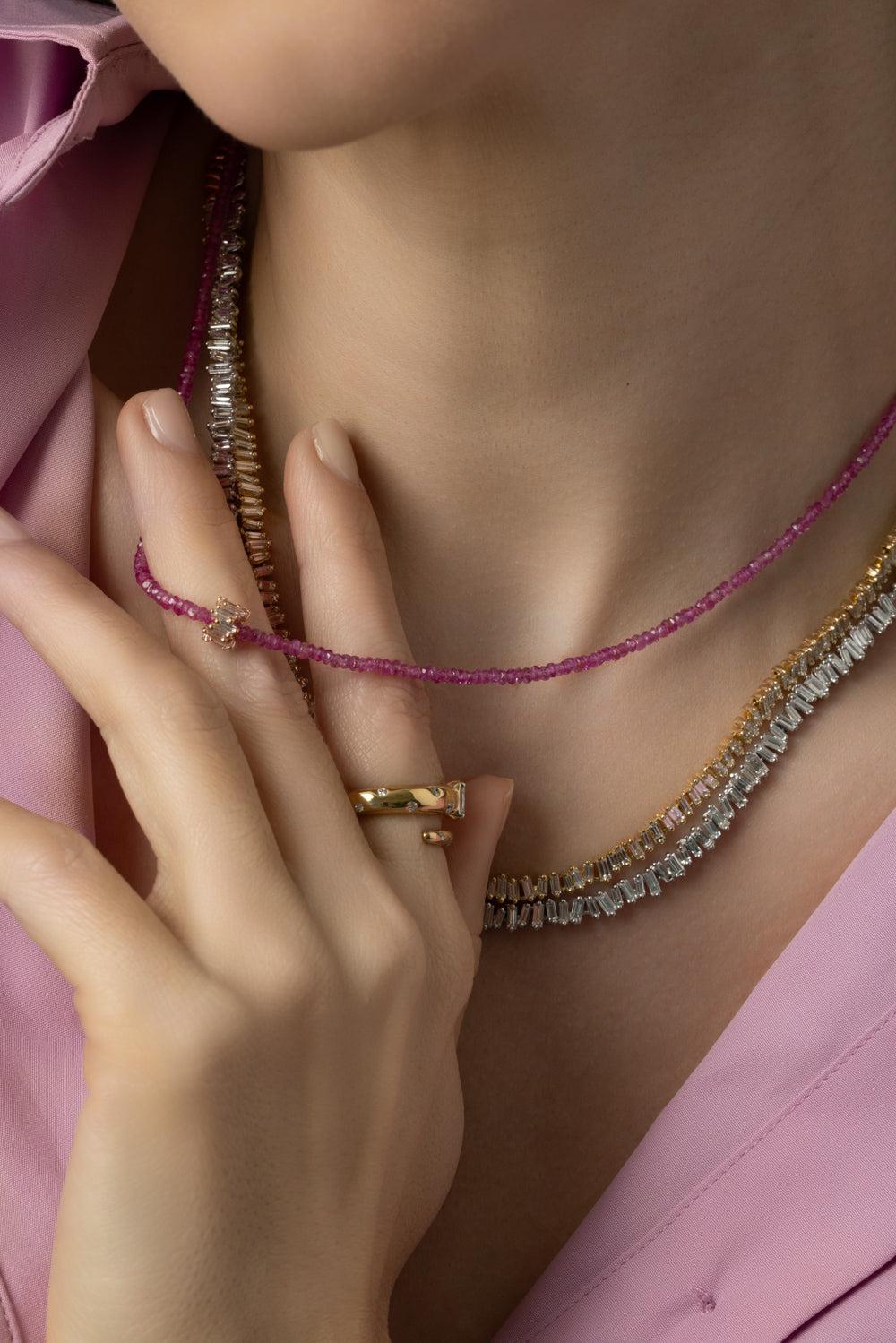 Infinite Pink Spinel Diamond Bead Necklace - Image 2