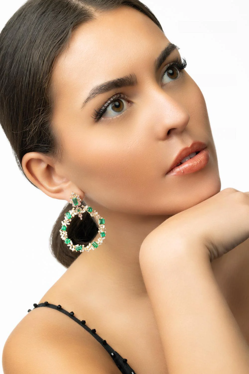 Mixed Emerald Hoop Earrings - Image 2