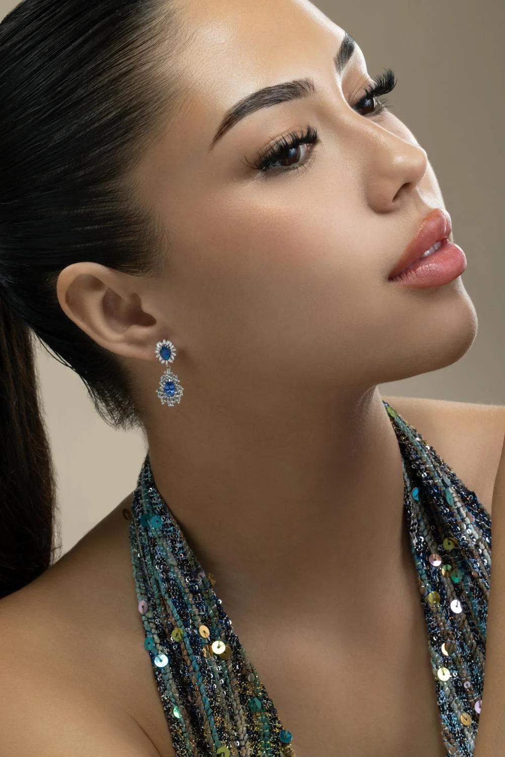 Opal Blue Sapphire Drop Earrings - Image 2