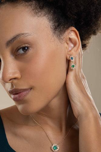 Opal Emerald Mini Drop Earrings - Image 2