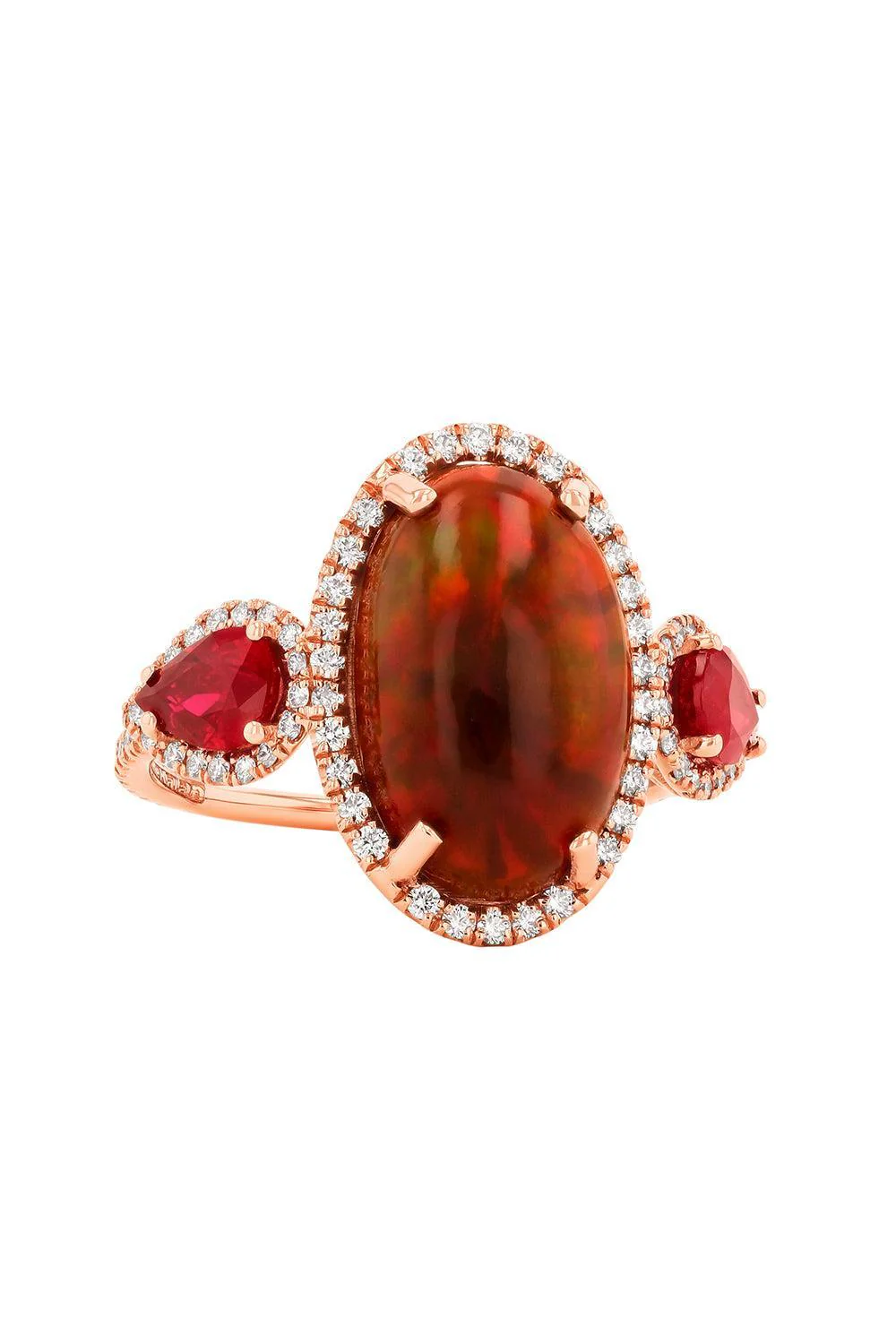 Opal Ruby Diamond Halo Ring