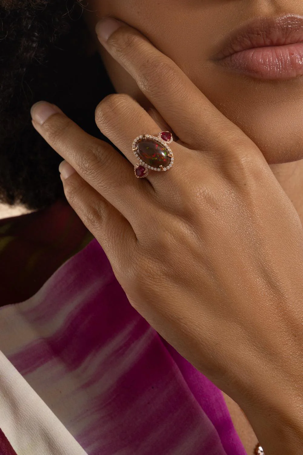 Opal Ruby Diamond Halo Ring - Image 3