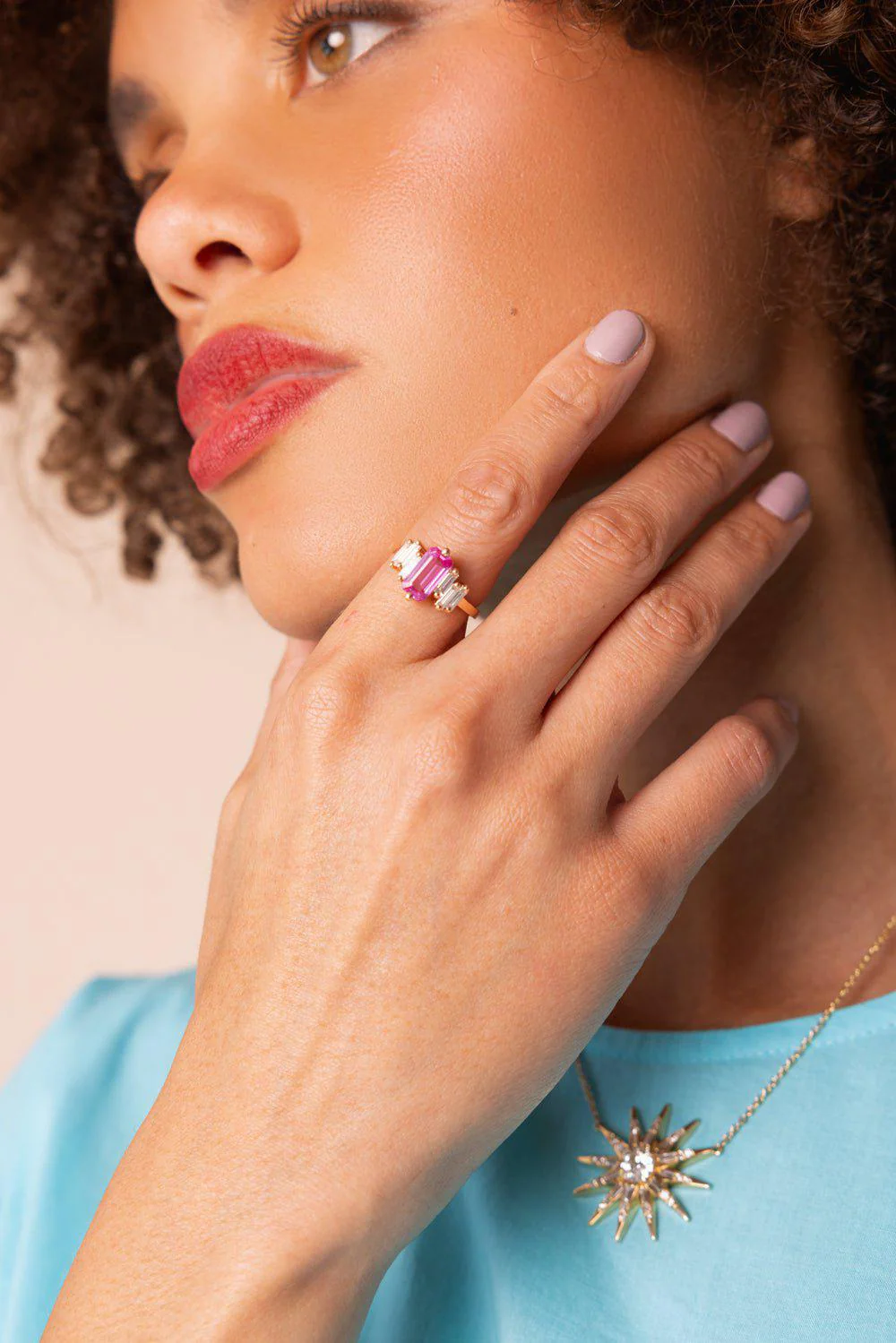 Pink Sapphire Diamond Ring - Image 2