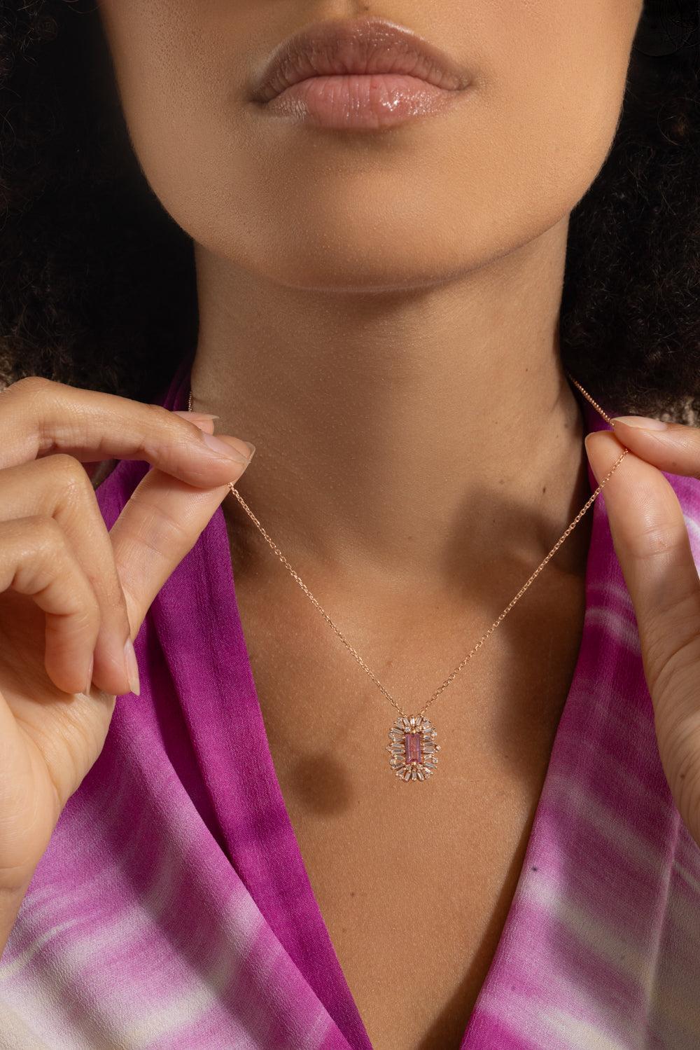Pink Sapphire Diamond Spark Pendant Necklace - Image 3