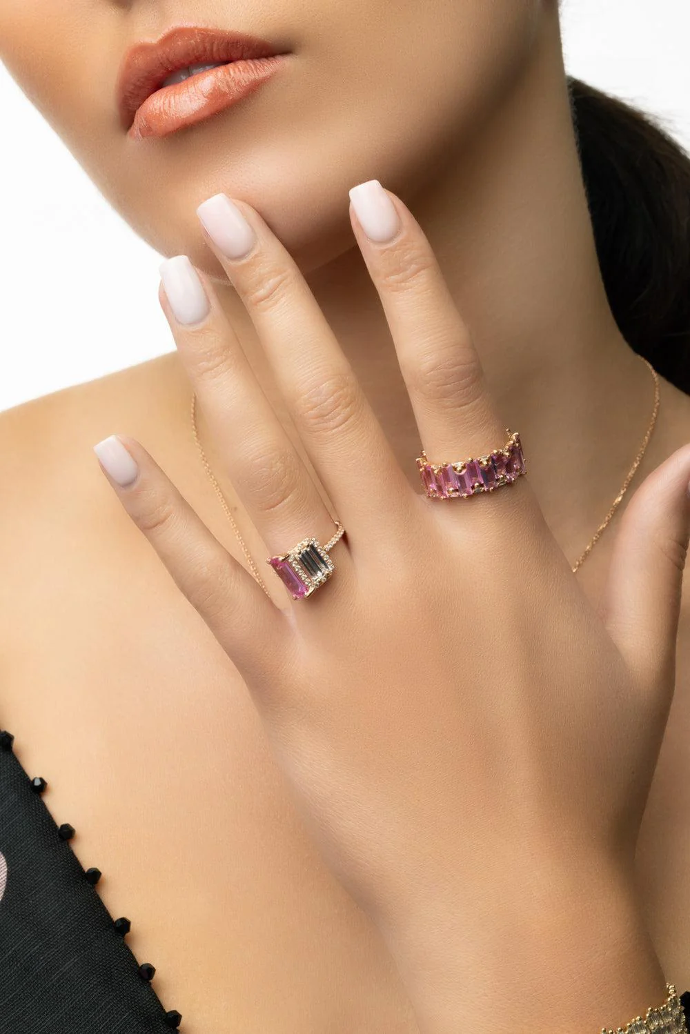Pink Sapphire Diamond Triple Tower Ring - Image 4