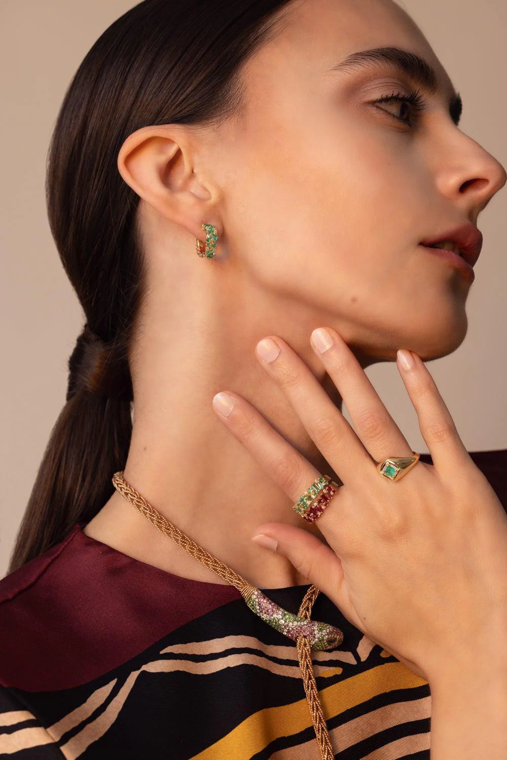 Princess Cut Mini Emerald Hoop Earrings - Image 2