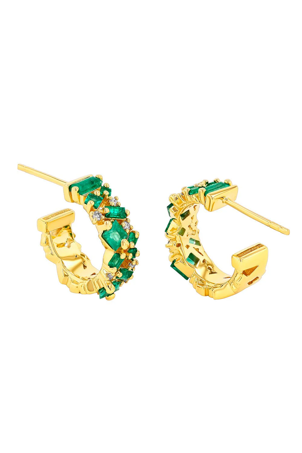 Princess Cut Mini Emerald Hoop Earrings - Image 4