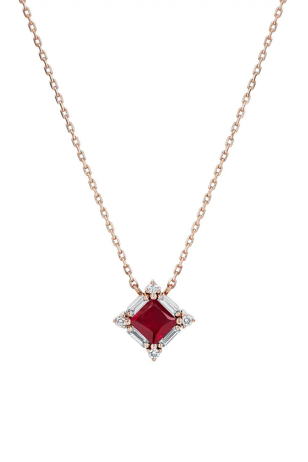 Princess Cut Ruby Necklace