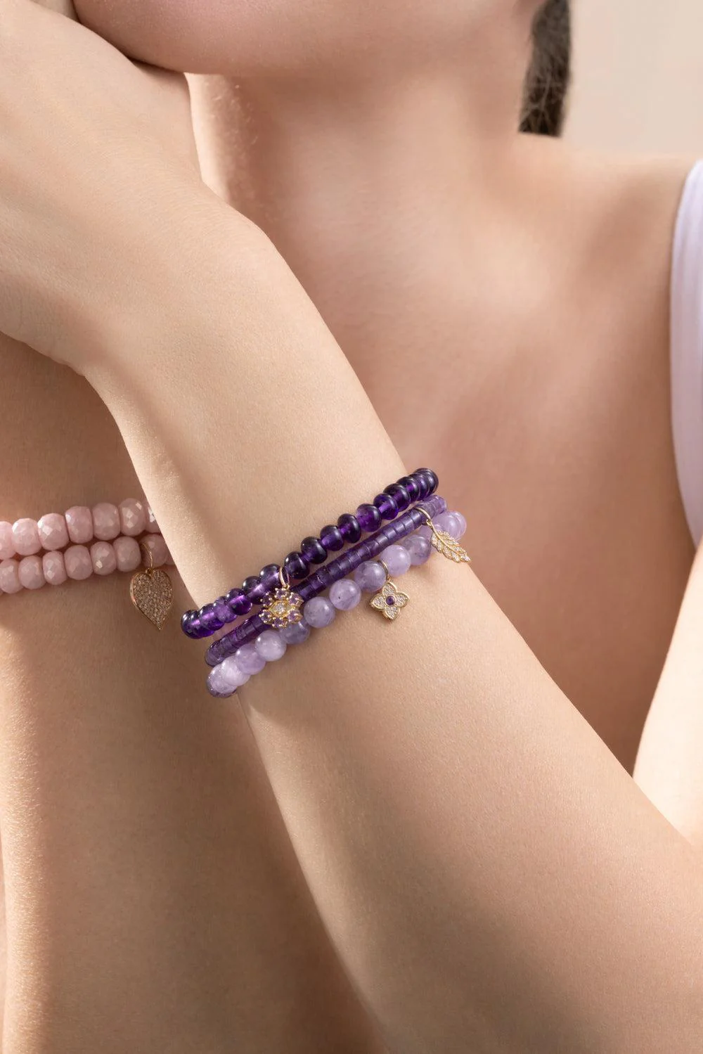 Amethyst Tiny Feather Charm Bracelet - Image 2