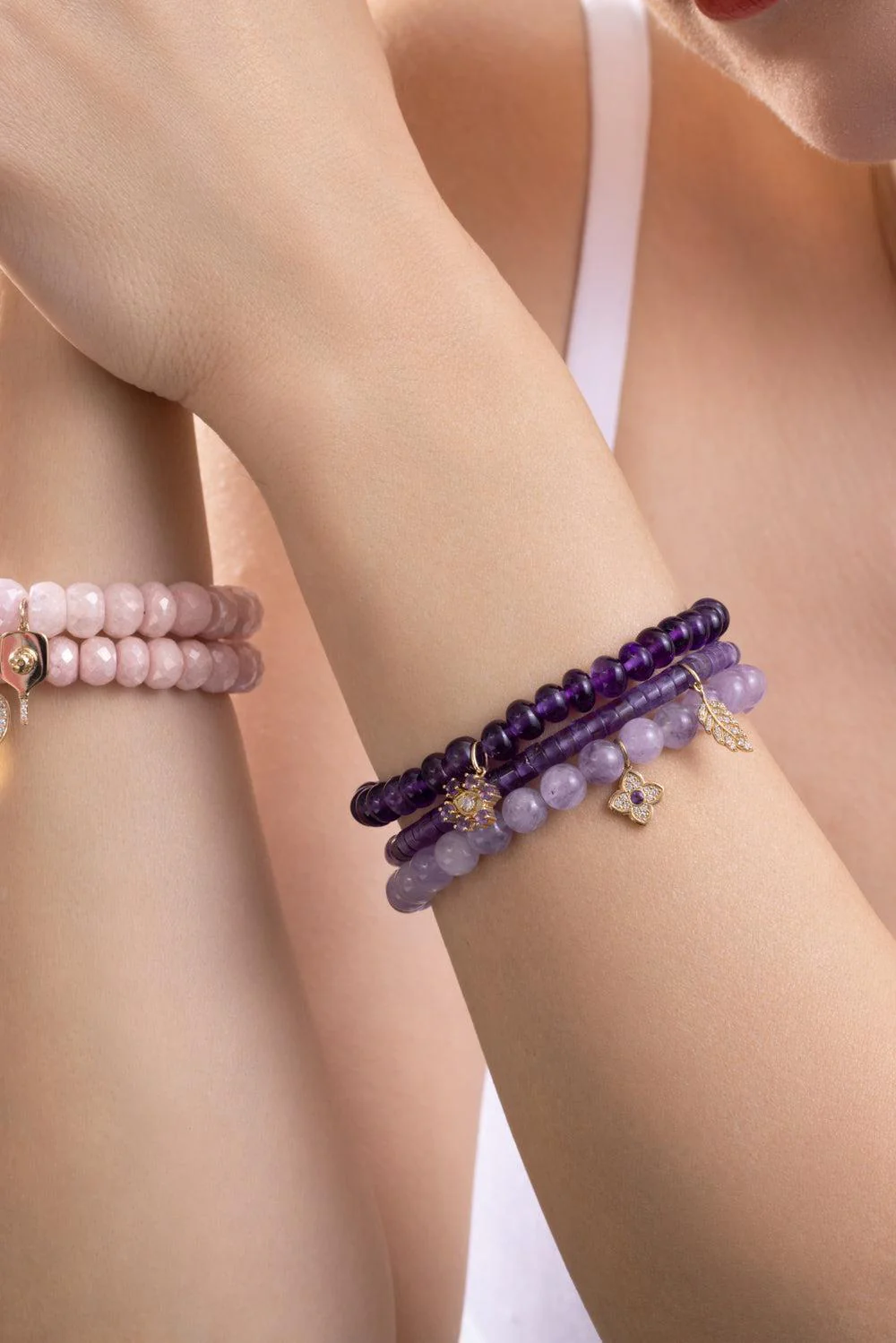 Amethyst Tiny Feather Charm Bracelet - Image 3
